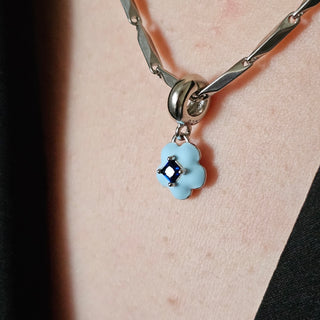 Cornflower Enamel Flower Charm in Sterling Silver