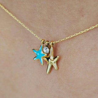 Enamel Starfish & Zirconia Charm Necklace