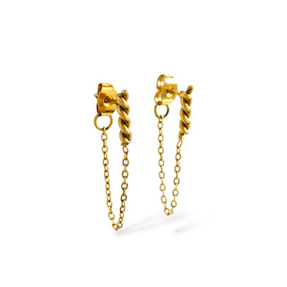 Gold twisted bar chain earrings