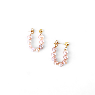 Woven Pink Pearl Hoop Earrings