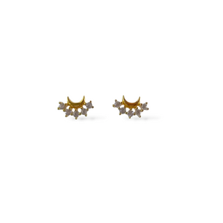 Crescent Moon Gem Stud Earrings