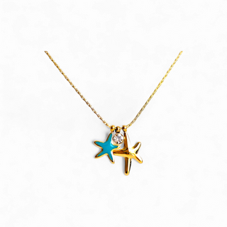 Enamel Starfish & Zirconia Charm Necklace