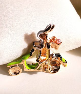 Enamel Scooty & Rabbit Pearl Brooch