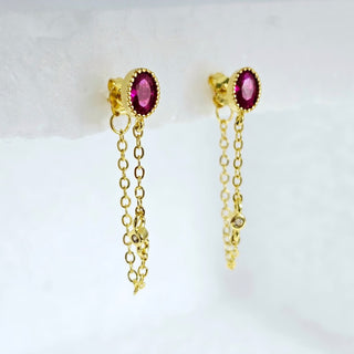 Ruby Gem Chain Drop Earrings