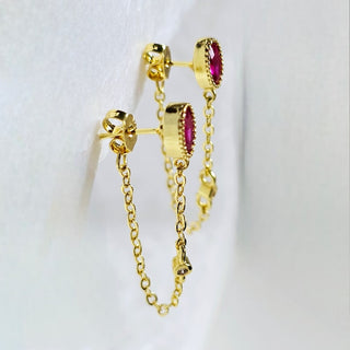 Ruby Gem Chain Drop Earrings