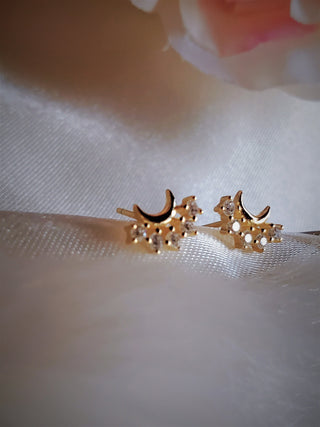 Crescent moon 14k Gold Sterling Silver 925 stud earrings,cubic zirconia dainty,delicate jewellery,gift for her,christmas,tiny earring studs