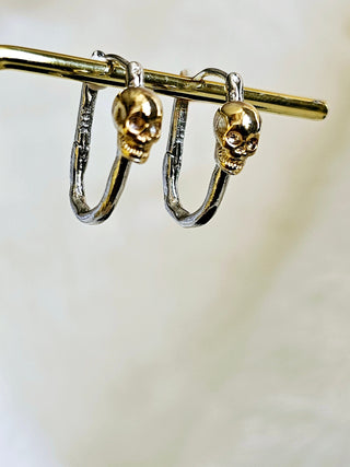 Skull Rectangular Hammered Hoop Earrings