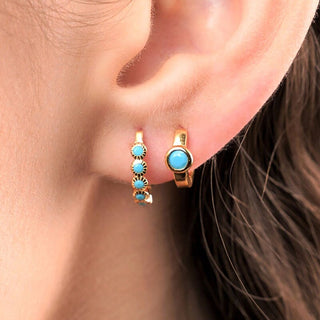 18k Gold curvy round Turquoise Blue Gem Hoop earrings