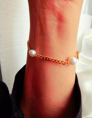 18K Gold Freshwater Ivory Pearl adjustable slide chain link bracelet,June birthstone gift,stackable bracelet, three pearl bracelet