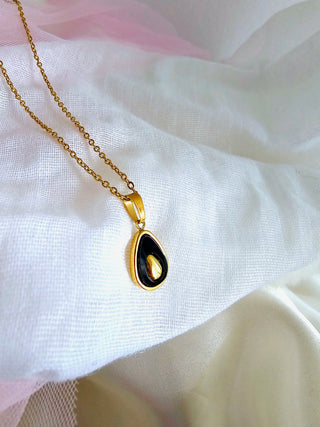 18k Gold Avocado charm tarnishfree everyday necklace,adjustable gold curb chain,gift,stacking quirky fruit pendant,black gold jewellery