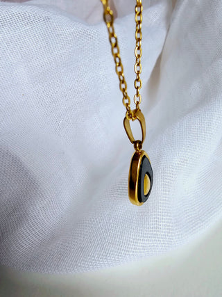 18k Gold Avocado charm tarnishfree everyday necklace,adjustable gold curb chain,gift,stacking quirky fruit pendant,black gold jewellery