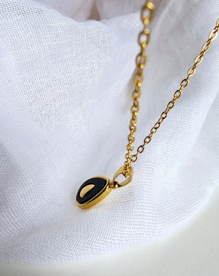 18k Gold Avocado charm tarnishfree everyday necklace,adjustable gold curb chain,gift,stacking quirky fruit pendant,black gold jewellery