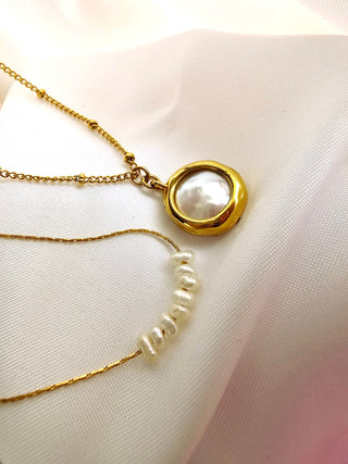 18k Gold baroque pearl charm tarnishfree everyday necklace,adjustable gold bead chain,gift,stacking gemstone round pendant