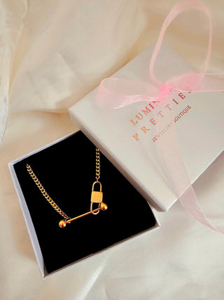 Lucy Lock Charm & Bar Chain Necklace