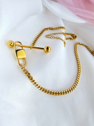 Lucy Lock Charm & Bar Chain Necklace