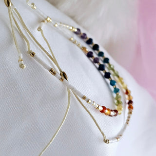 Woven multicolored bead adjustable woven bracelet,gift for a friend,happy rainbow bracelet,gold white bead Slider bracelet,stacking bracelet