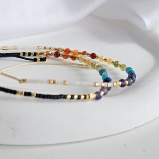 Woven multicolored bead adjustable woven bracelet,gift for a friend,happy rainbow bracelet,gold white bead Slider bracelet,stacking bracelet