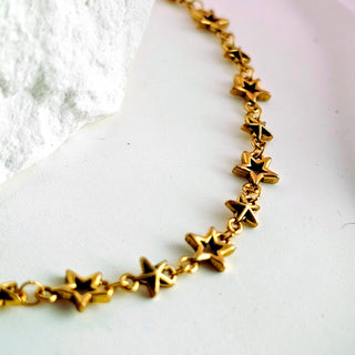 18K Gold patinated Star link chain bracelet,adjustable vintage gold chain bracelet,Gift for her,dainty gold celestial bracelet,stacking