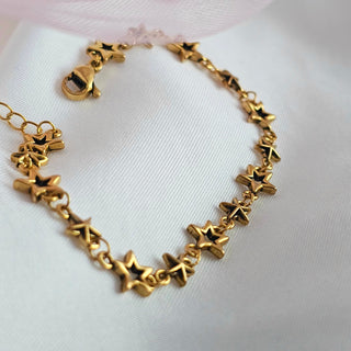 18K Gold patinated Star link chain bracelet,adjustable vintage gold chain bracelet,Gift for her,dainty gold celestial bracelet,stacking