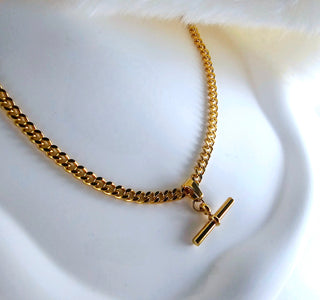 Tarnishfree 18K Gold T-Bar necklace,adjustable chunky cuban chain Figaro Chain,gift,T Bar Charm Necklace,stacking gold necklace