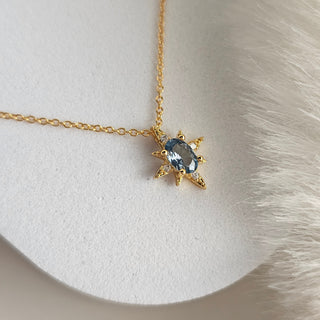 Sapphire Northern star 14K Gold sterling silver pendant necklace adjustable chain,dainty jewellery gift,bridesmaids wedding jewellery,