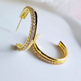 14K Gold Sterling silver dual layer C Hoop stud earrings,unique jewellery gift for her,zirconia hoops,faux hoop stud earrings,C shaped Hoop