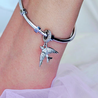 Bird Swallow Bracelet Charm Sterling Silver jewellery,pendant charms in Sterling silver,Bird freedom Charm,dangling bird charm