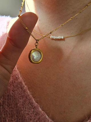 18k Gold baroque pearl charm tarnishfree everyday necklace,adjustable gold bead chain,gift,stacking gemstone round pendant