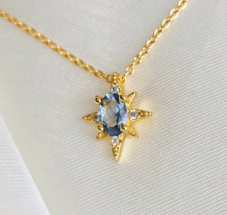 Sapphire Northern star 14K Gold sterling silver pendant necklace adjustable chain,dainty jewellery gift,bridesmaids wedding jewellery,