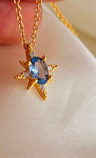 Sapphire Northern star 14K Gold sterling silver pendant necklace adjustable chain,dainty jewellery gift,bridesmaids wedding jewellery,