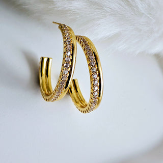 14K Gold Sterling silver dual layer C Hoop stud earrings,unique jewellery gift for her,zirconia hoops,faux hoop stud earrings,C shaped Hoop