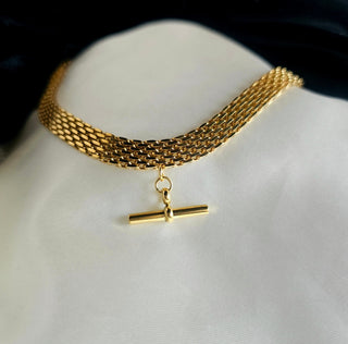 Tarnishfree 18K Gold T-Bar vintage style necklace,adjustable wide chain Figaro Chain,gift,T Bar Charm choker Necklace,stacking gold necklace