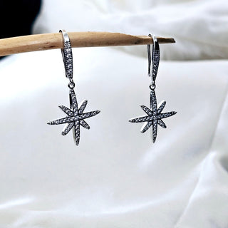 Sterling Silver Threader earrings,northern star charm drops,micro pave cubic zircon earrings,drop earrings,wedding jewellery,gift for her