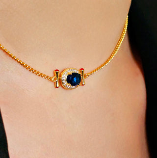 Blue Sapphire 14K Gold sterling silver pendant choker necklace adjustable chain,dainty jewellery gift,bridesmaids wedding jewellery,red gem