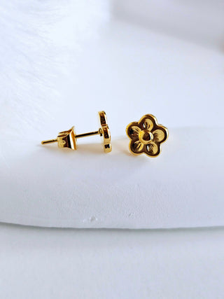 Tarnishfeee Floral 18K Gold stud earrings,push back earrings,gift,dainty small earrings,gold stud earring stack, floral girls jewellery