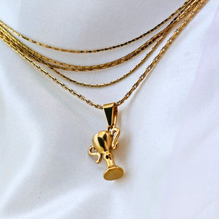 Trophy charm 18K Gold pendant necklace, symbol positivity,stacking pendant necklaces,quirky jewellery,waterproof,graduation gift,fun gift