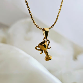 Trophy charm 18K Gold pendant necklace, symbol positivity,stacking pendant necklaces,quirky jewellery,waterproof,graduation gift,fun gift