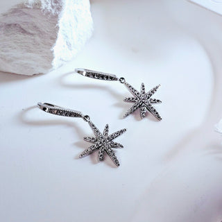 Sterling Silver Threader earrings,northern star charm drops,micro pave cubic zircon earrings,drop earrings,wedding jewellery,gift for her