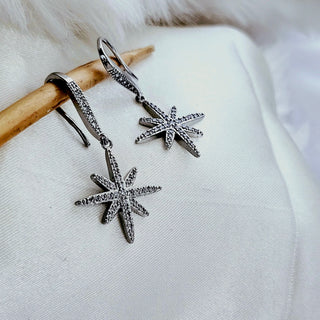 Sterling Silver Threader earrings,northern star charm drops,micro pave cubic zircon earrings,drop earrings,wedding jewellery,gift for her