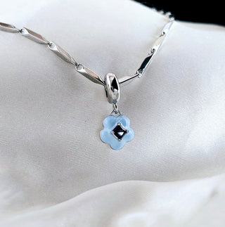 Flower Charm Sterling Silver jewellery,pendant charm Sterling silver,cornflower Blue enamel Charm,deep blue cubic zirconia charm pendant