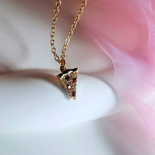 Pizza slice pendant 16K Gold pendant necklace,cubic zirconia quirky pendant,unusual jewellery,gift for her,stacking pendants