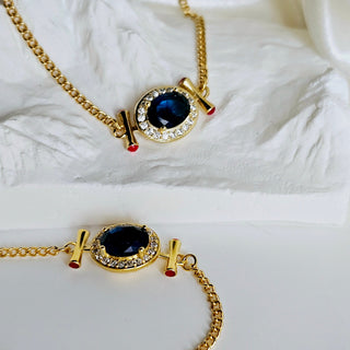 Blue Sapphire 14K Gold sterling silver pendant choker necklace adjustable chain,dainty jewellery gift,bridesmaids wedding jewellery,red gem