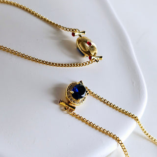 Blue Sapphire 14K Gold sterling silver pendant choker necklace adjustable chain,dainty jewellery gift,bridesmaids wedding jewellery,red gem