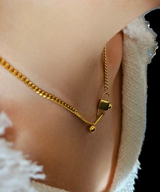 Lucy Lock Charm & Bar Chain Necklace