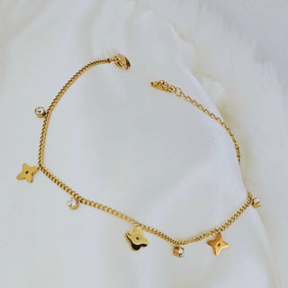 Tarnishfree Clover Anklet 18K Gold ZIRCONIA round charm,adjustable Chain gold waterproof anklet, stacking waterproof gold anklet