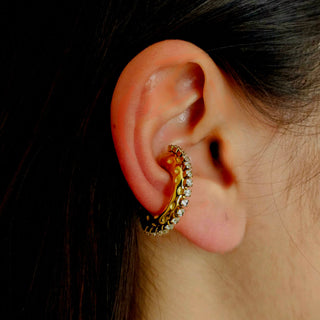 18k Gold Hammered Ear Cuffs Fake Helix piercing,cubic zirconia spiked geometric ear cuff,large statement gold ear cuff