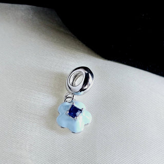 Flower Charm Sterling Silver jewellery,pendant charm Sterling silver,cornflower Blue enamel Charm,deep blue cubic zirconia charm pendant