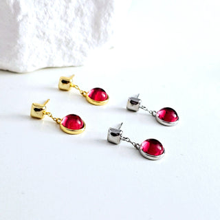 Pink gem & chain drop earrings