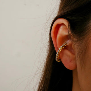 18k Gold Hammered Ear Cuffs Fake Helix piercing,cubic zirconia spiked geometric ear cuff,large statement gold ear cuff