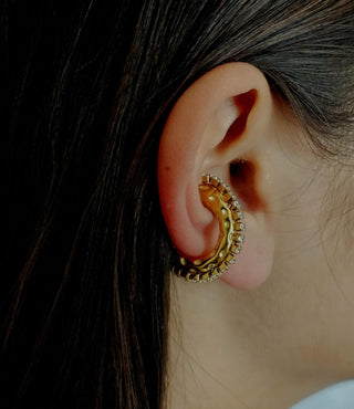 18k Gold Hammered Ear Cuffs Fake Helix piercing,cubic zirconia spiked geometric ear cuff,large statement gold ear cuff